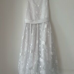 Elegant White Floral lace Kids Dress with belt